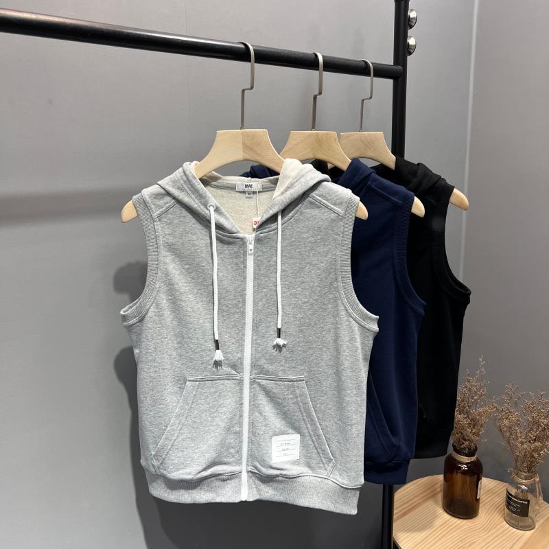 TB 여피 스타일 깨끗하고 간단합니다 봄 남성 캐주얼 후드 조끼 지퍼 가디건 민소매 조끼 자켓