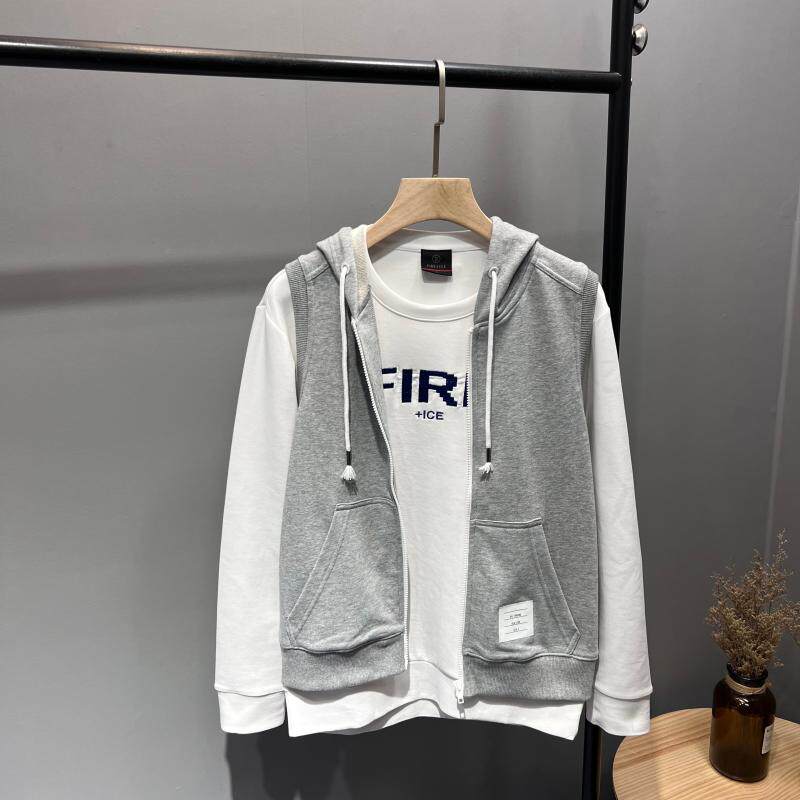 TB 여피 스타일  깨끗하고 간단합니다  봄 남성 캐주얼 후드 조끼 지퍼 가디건 민소매 조끼 자켓