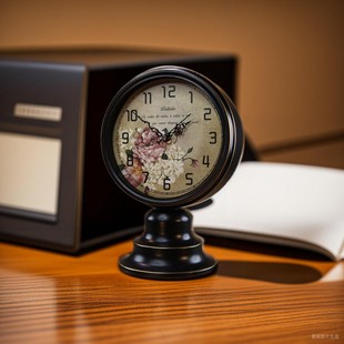 美式 客厅复古台钟欧式 仿古怀旧静音座钟桌面钟摆件创意怀表时钟表