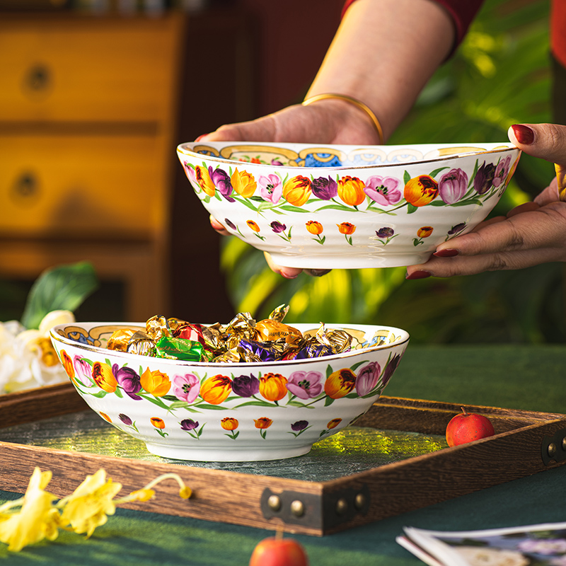 郁金香元宝碗家用陶瓷餐具2025新款高颜值汤碗面碗沙拉碗糖果碗