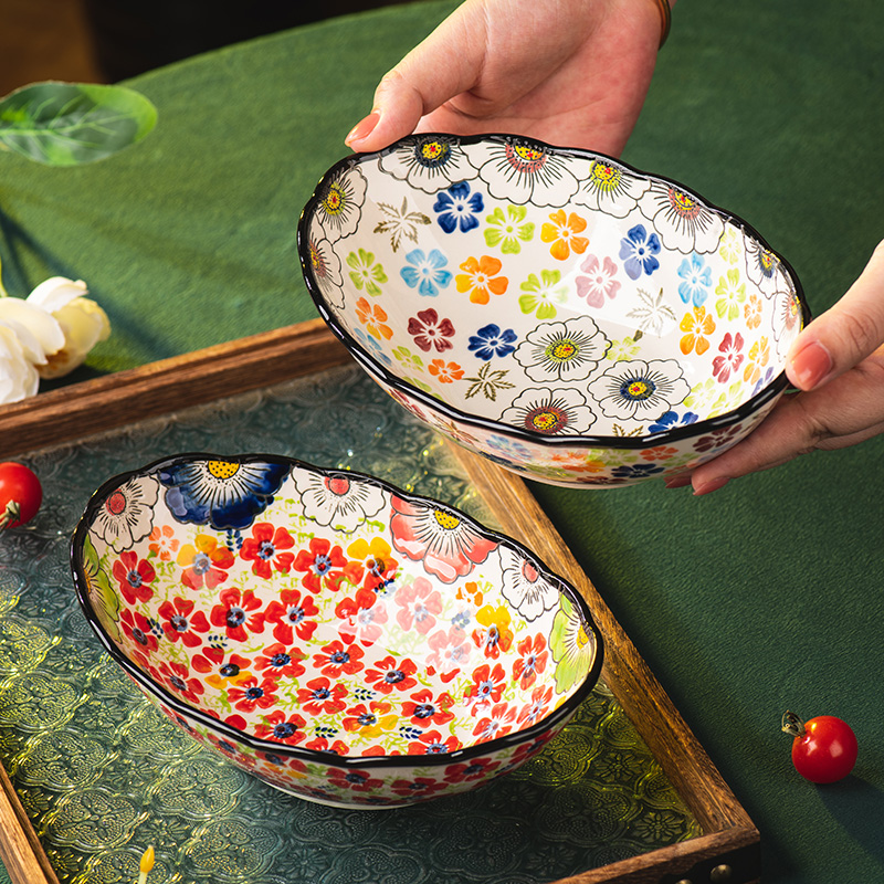 中古风釉下彩汤碗面碗新款饭碗