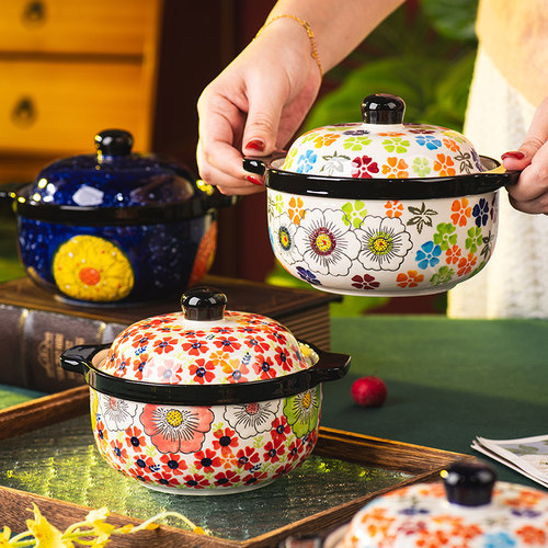 手绘炖盅陶瓷瓦罐汤炖盅家用复古