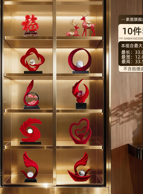 佳助大红色福禄酒柜电视柜摆件