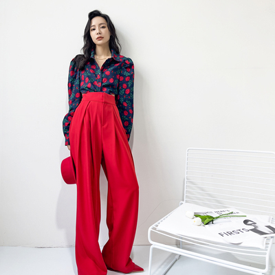 玫瑰印花时尚洋气长袖衬衫女春季