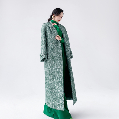 AKSAYA高级感军风帅气修身正肩毛呢外套中性中长款呢子大衣女秋冬