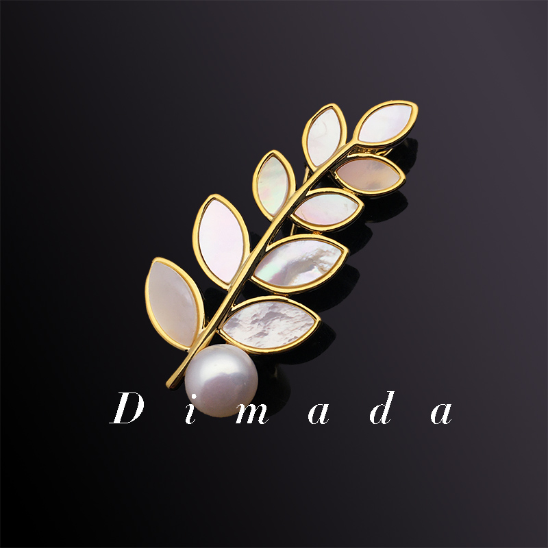 dimada小巧精致天然淡水叶子胸针