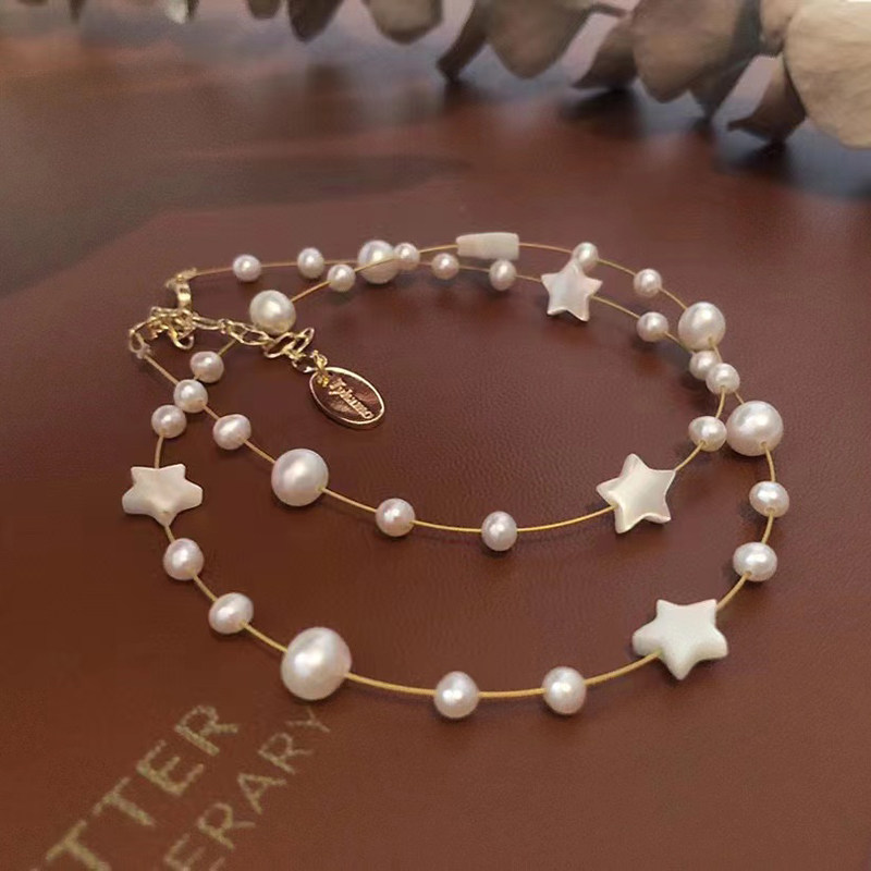 森系满天星单层锁骨链女简约天然贝壳珍珠颈链百搭短款配饰