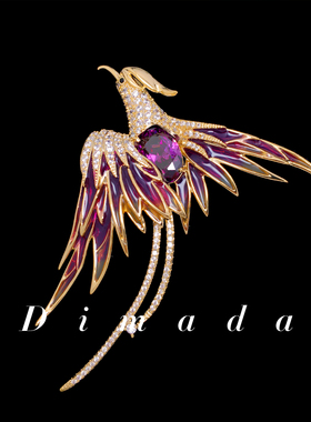 D.M.D/迪曼达紫色凤凰胸针高档女精致奢华胸花小鸟别针国风配饰