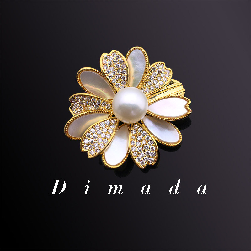 D.M.D/迪曼达母贝真淡水珍珠雏菊樱花设计感dimada胸针胸花别针女