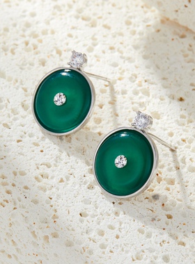 D.M.D/迪曼达新中式绿玉髓耳环女国风绿色耳饰气质民族风汉服配饰