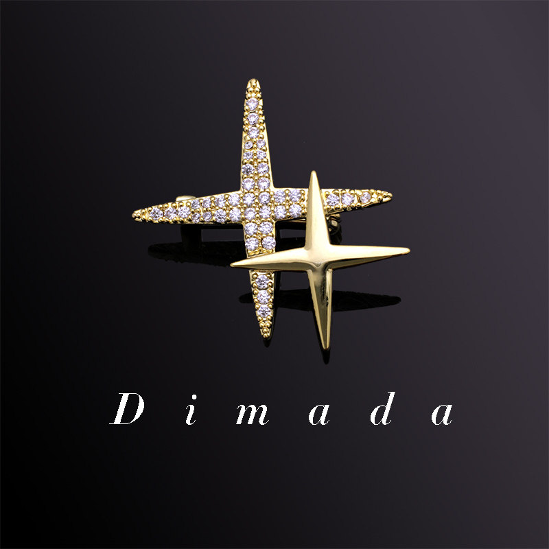 dimada迪曼达迷你男生镀金星星胸针别针西服配饰高档领针