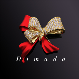 D.M.D 迪曼达红色蝴蝶结胸针高档女永结同心结婚胸花奢华气质别针