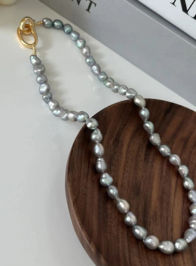 D.M.D/迪曼达巴洛克异形珍珠项链女锁骨链韩版气质简约灰色颈链