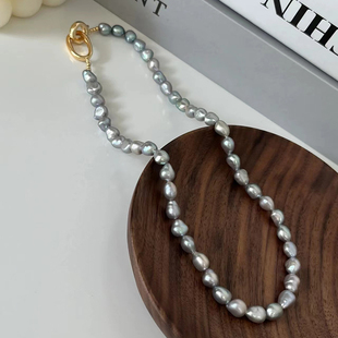 D.M.D 气质简约灰色颈链 迪曼达巴洛克异形珍珠项链女锁骨链韩版