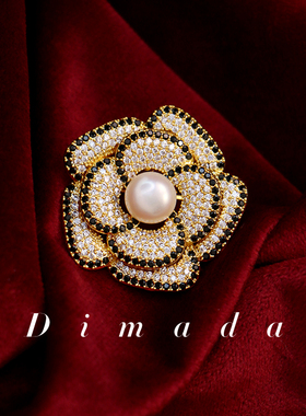 D.M.D/迪曼达小香风山茶花微镶珍珠旗袍配饰胸针胸花别针女高档