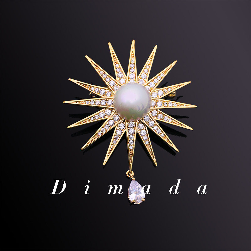 D.M.D/迪曼达镀金太阳星芒胸针高档女胸花别针奢华百搭大衣配饰