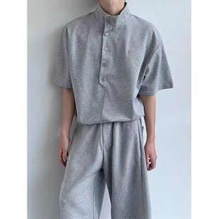 2025春季新款男装时尚感潮牌立领小众设计感短袖休闲百搭男士上衣