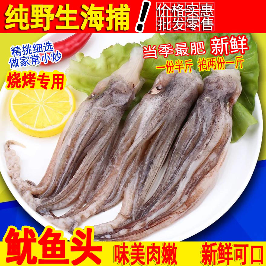 鱿鱼头鱿鱼须新鲜鲜活野生鱿鱼爪鱿鱼串耳涮火锅烧烤食材海鲜水产