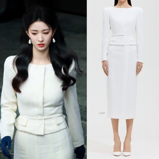 王楚然徐睿知女主同款套装2025秋冬一字领短款修身上衣半身百褶裙