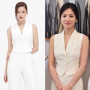 宋慧乔姜素拉同款马甲套装2025夏修身无袖西装马甲上衣裤子两件套