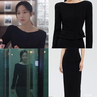 王楚然徐睿知女主同款套装2025秋冬一字领短款修身上衣半身百褶裙