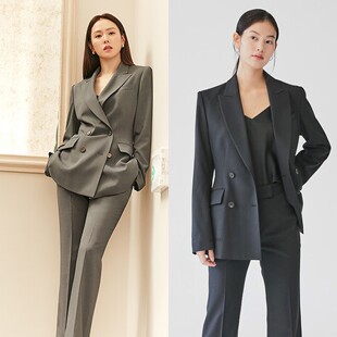 孙艺珍同款西装套装女2025秋冬韩版长袖双排扣职业通勤西服套装