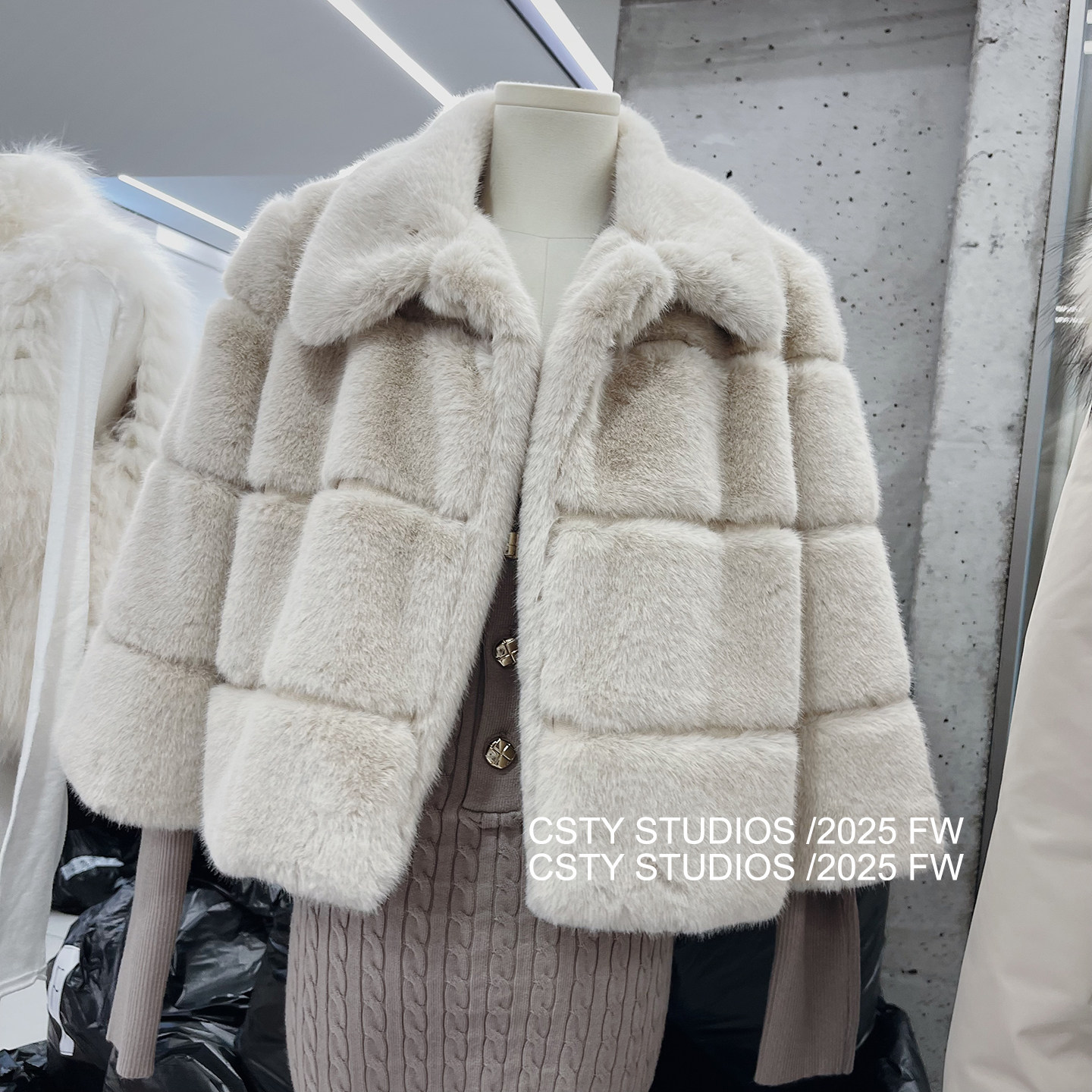 高级感仿貂毛环保皮草7分袖短外套女冬季新款翻领氛围感保暖上衣