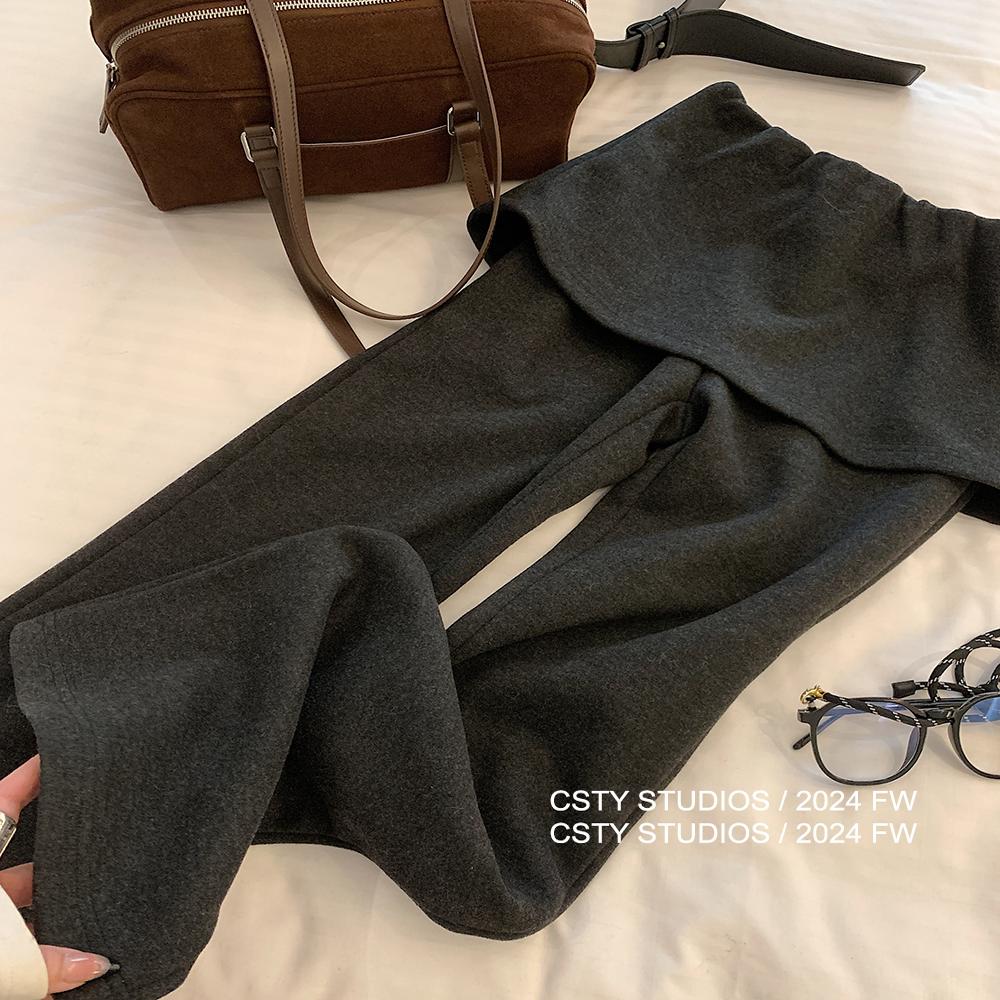 时髦复古风微喇加绒裤