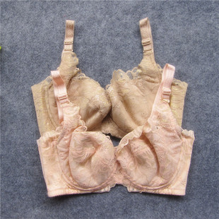 玫瑰花亮丝罩面 软钢圈大尺码罩杯 胖MM奢华内里棉薄杯CD文胸内衣