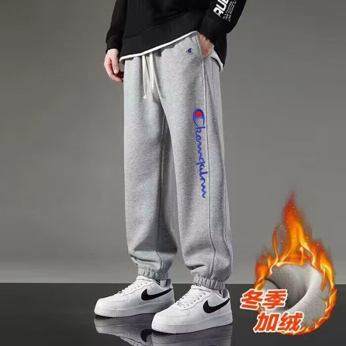 刺绣运动裤卫裤2023男士冬季加绒男女裤束脚针织休闲长裤秋冬裤子
