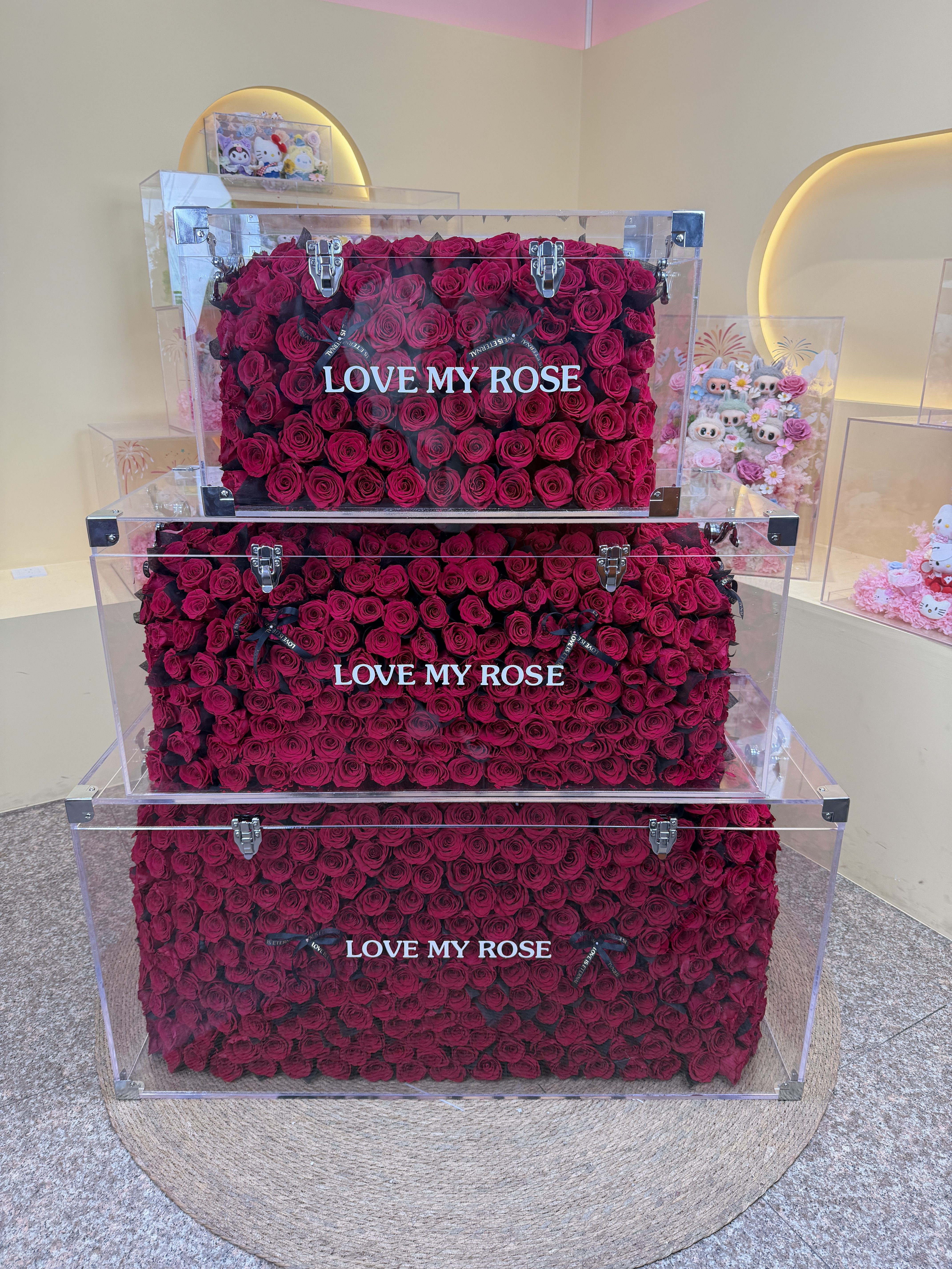 圣诞节直发永生花玫瑰巨型行李箱亚克力花盒送女友闺蜜生日礼物