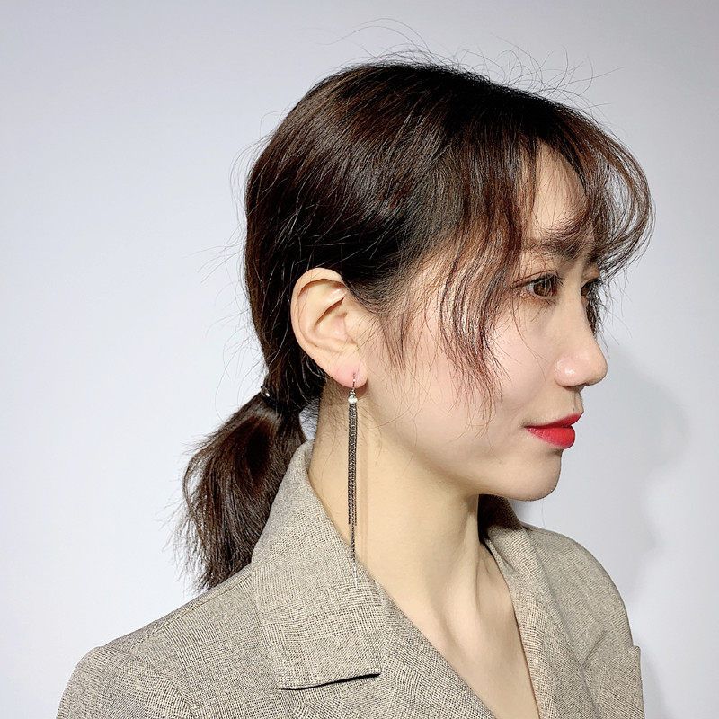 韩国东大门超仙简约百搭气质镶钻金属链子流苏显脸瘦长款耳环耳钉