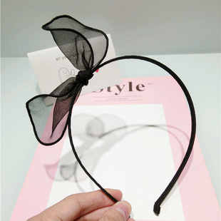 韩国进口专柜同款 简约复古素雅甜美可爱欧根纱蝴蝶结细发箍头箍女