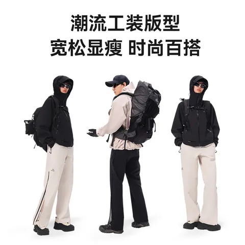 春秋季户外男生拉链机能休闲裤直筒防水长裤冲锋男士工装登山裤子