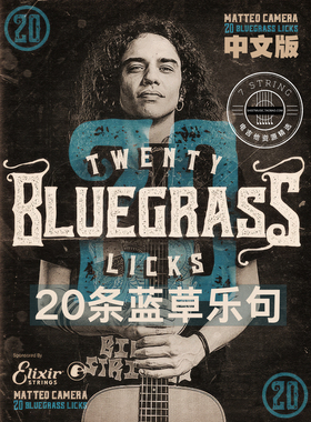 中英文 Matteo Camera木吉他（需要拨片，非指弹）20条蓝草乐句