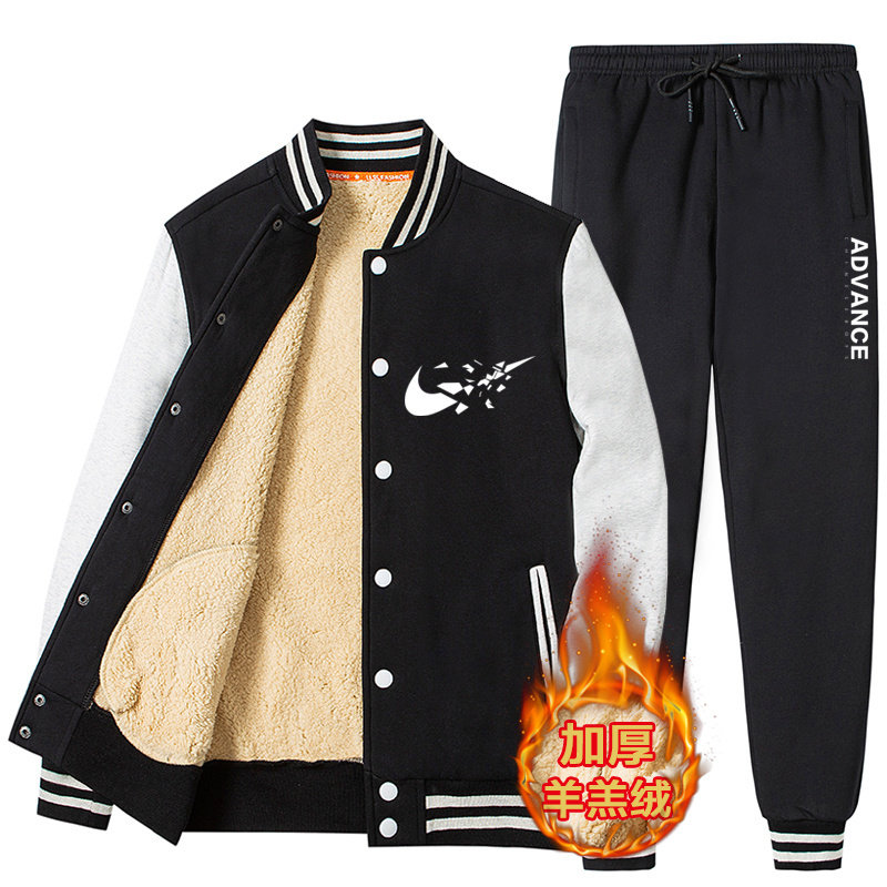 冬季羊羔绒套头棒球服卫衣加绒加厚外套学生套装A163-BYP585-P110,男装休闲套装,星座211-2