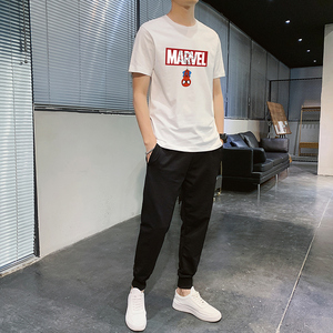 2025夏款青少年纯棉T恤上衣纯色舒适百搭裤子透气夏装短袖套装P60图片