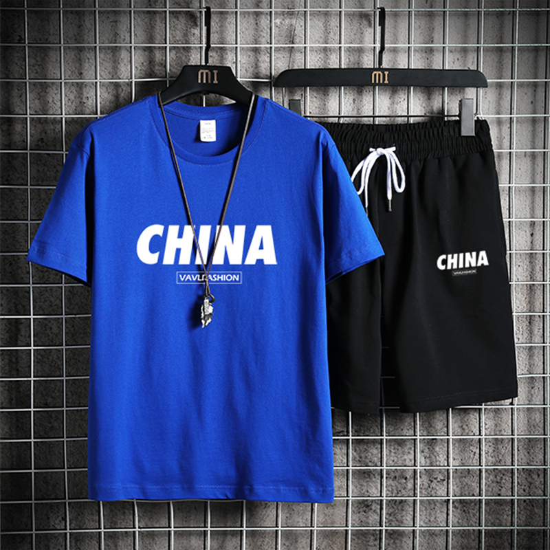 运动套装男夏季运动服套装男宽松两件套情侣短袖短裤DD302-P55，男装T恤，星座211-2