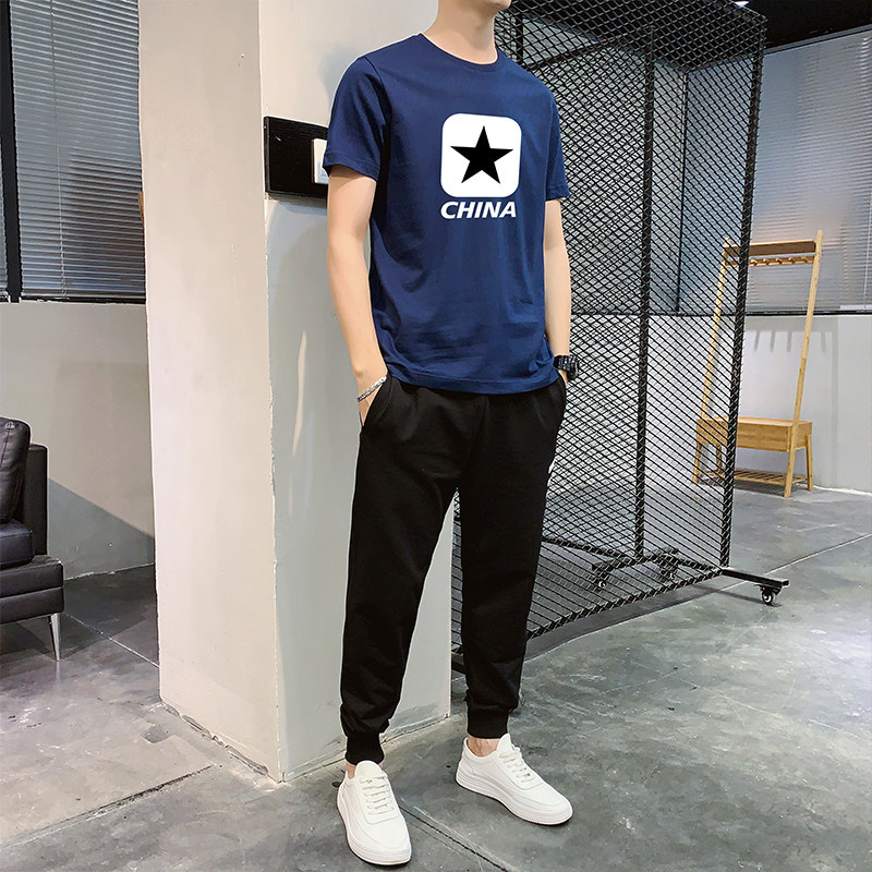 主推大货T恤男韩版潮流青少年短袖九分裤春夏新款运动休闲套装P60,男装T恤,星座211-2