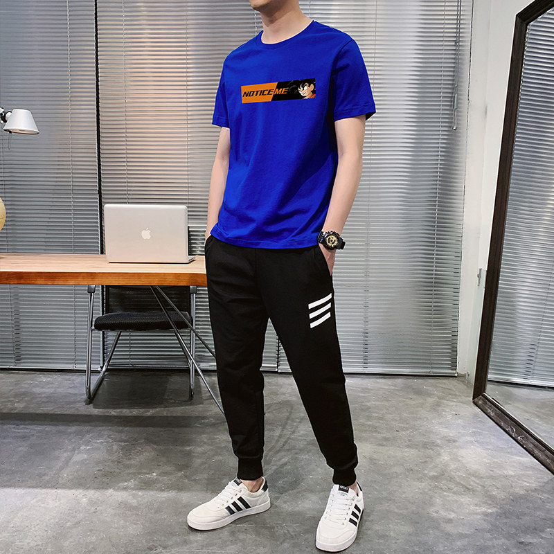 春夏棉料短袖T恤九分裤男孩运动休闲套装青少年小初中学生卫裤P60,男装休闲裤,星座211-2