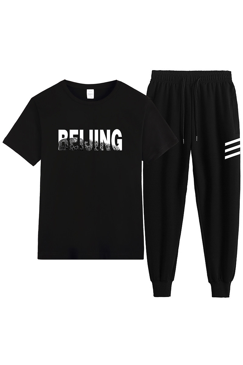 现货多数据好，纯棉套装印花青少年班服T恤休闲运动两件套潮-P60,男装T恤,星座211-2