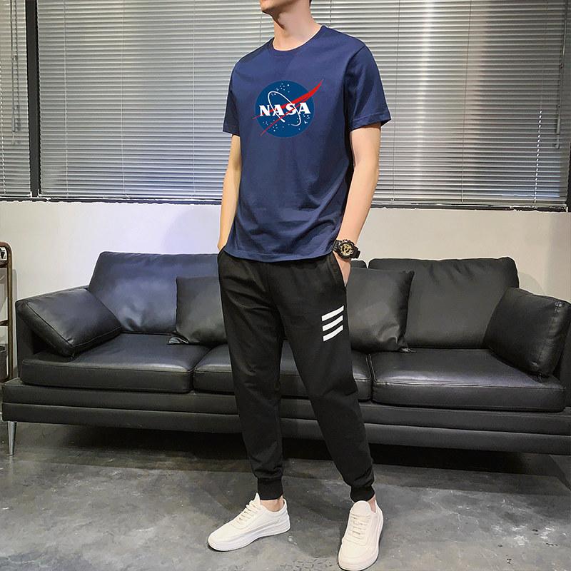 2025年春夏新款运动休闲百搭衣服套装T恤男韩版潮流帅气一套P60,男装T恤,星座211-2