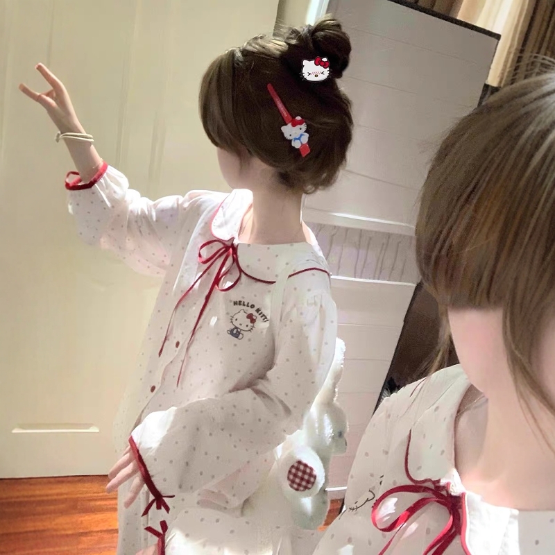 日系波点HelloKitty睡衣女春秋