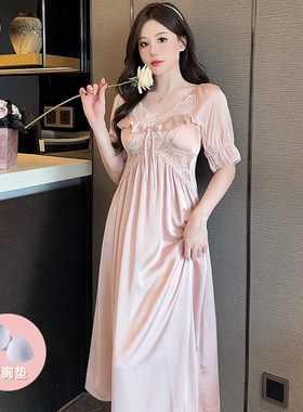 2024夏季蕾丝荷叶边冰丝睡裙女