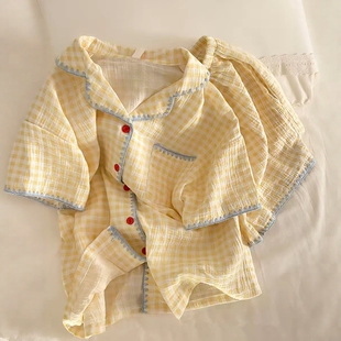 套装 韩系少女黄色棉纱短袖 短裤 时尚 可外穿居家服 睡衣女夏2025新款