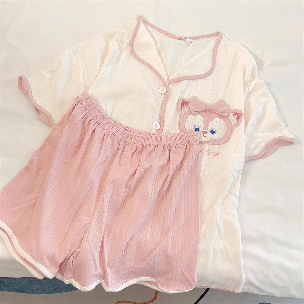 SUMMER PAJAMAS WOMENS COTTON SHORT-SLEEVED SHORTS SWEET PINK LINGNA BELLE CUTE STUDENT THIN HOME SERVICE SUIT