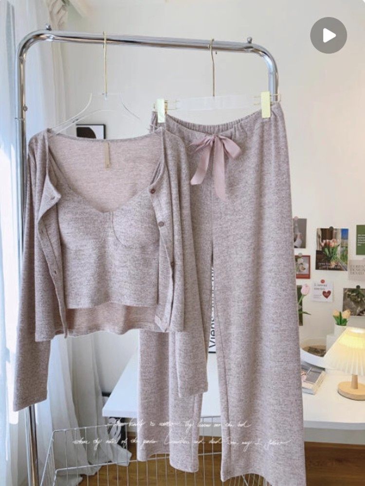 日系性感睡衣女春秋款带胸垫秋季女款2024新款夏款三件套装家居服,女士内衣/男士内衣/家居服,睡衣/家居服套装,淘宝优惠券,粉丝福利购,淘宝优惠卷