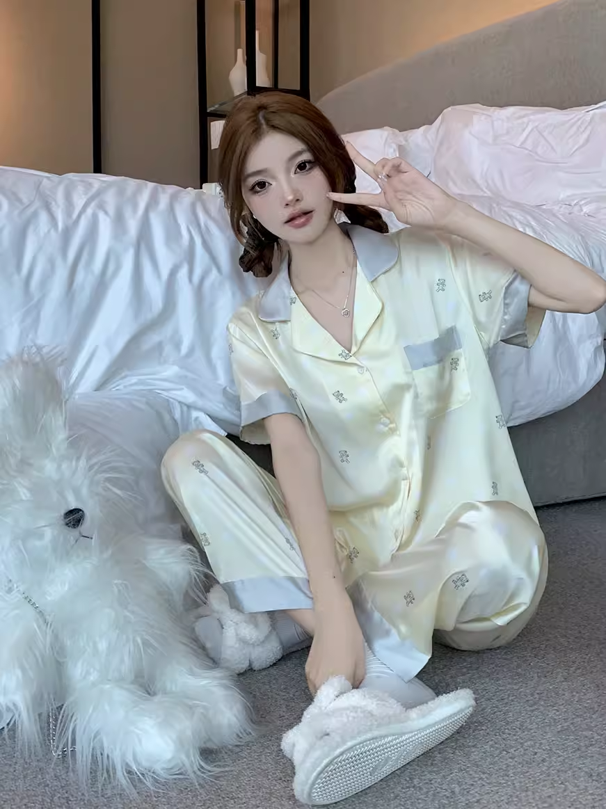 2024新款夏高级感小熊冰丝睡衣女