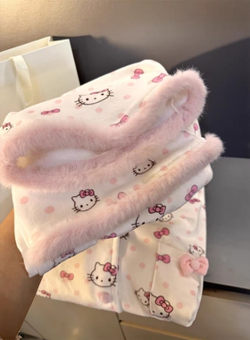 甜美HelloKitty德绒睡衣女款春秋季2025新款可外穿大码家居服套装