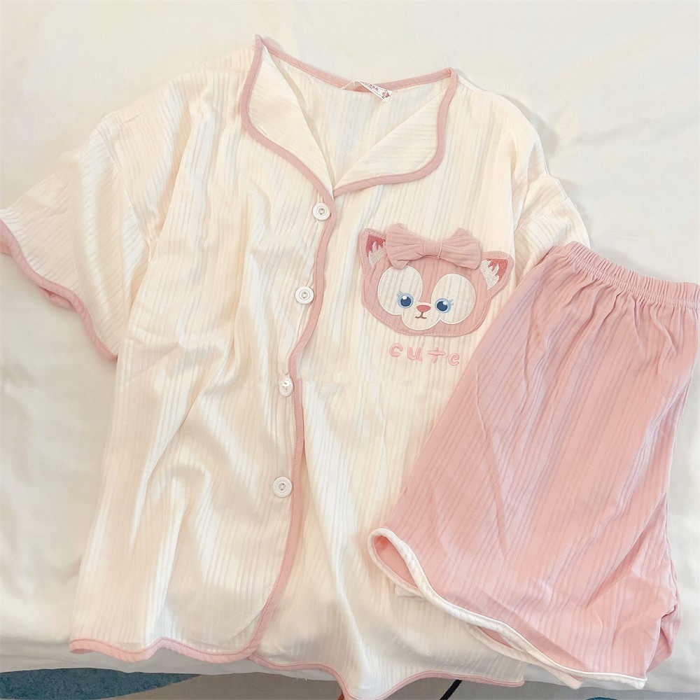 SUMMER PAJAMAS WOMENS COTTON SHORT-SLEEVED SHORTS SWEET PINK LINGNA BELLE CUTE STUDENT THIN HOME SERVICE SUIT